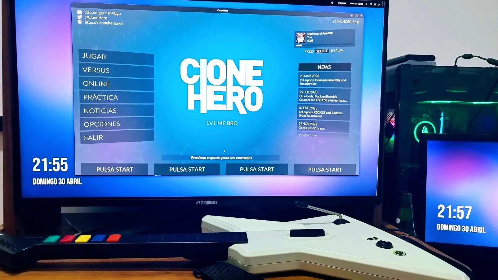 Clone Hero con la guitarra de Guitar Hero