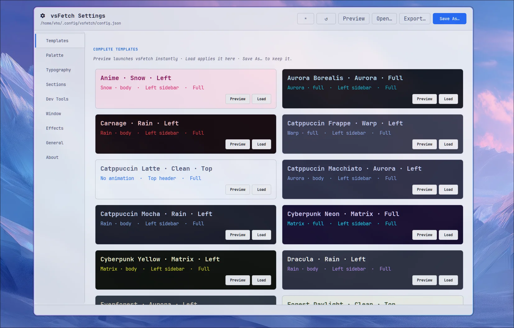 vsFetch Settings: editor visual para configurar vsFetch